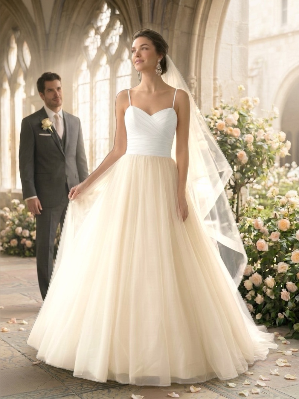 Mikaella Bridal Ivory White Tulle Ball Gown Wedding Dress Sweetheart Size 8